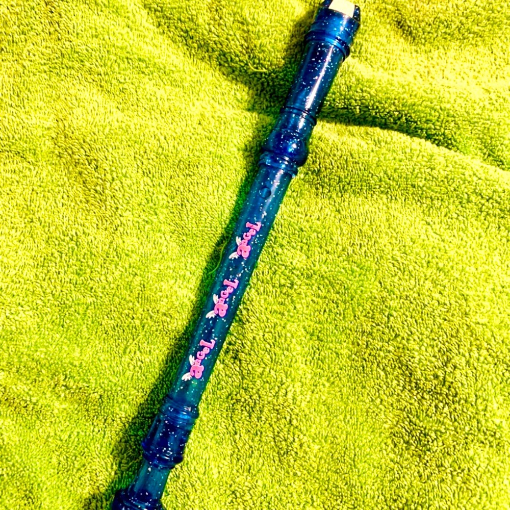 Justice recorder instrument blue glitter sparkle angel plastic dishwasher safe